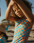 Wavy Checks Swimsuit / Coral