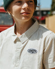Patch Button Up Shirt / Youth / Tan Pin Stripe
