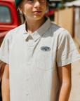 Patch Button Up Shirt / Youth / Tan Pin Stripe