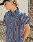 Patch Button Up Shirt / Youth / Navy Stripe