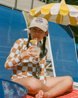 Seaesta Surf x Heather Taylor Home / Candy Check Long Sleeve Swimsuit / Sky Blue
