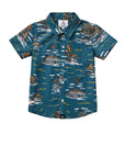 Surfing Cowboy Button Up Shirt / Youth / Bonanza Blue