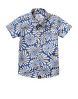 Wavy Flowers Button Up Shirt / Youth / Navy Blue