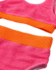 Crinkle Color Block Two Piece Swimsuit / Neon
