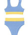 Crinkle Color Block Two Piece Swimsuit / Blue & Yellow