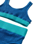 Crinkle Color Block Two Piece Swimsuit / Indigo
