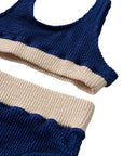 Crinkle Color Block Two Piece Swimsuit / Navy