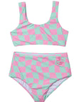 Wavy Checks / Sport Two Piece Swimsuit / Hydrangea