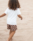 Seaesta Surf Boys Boardshorts – Scallop Retro Flare in Wavy Checks Cocoa