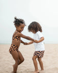Wavy Checks Two Piece Swimsuit / Cocoa