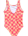 Wavy Checks One Piece Swimsuit / Hot Pink