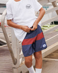 Seaesta Scallop Retro Flare Boardshort / Strand Patch / Navy Blue + Red