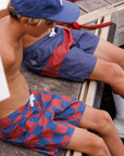 Seaesta Scallop Retro Flare Boardshort / Nautical Checks / Navy Blue + Red