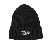 Chunky Knit Patch Beanie / Charcoal