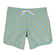 Seaesta Surf Boys Boardshorts – Scallop Retro Flare in Wavy Checks Avocado