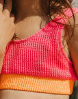 Crinkle Color Block Two Piece Swimsuit / Neon