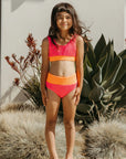Crinkle Color Block Two Piece Swimsuit / Neon