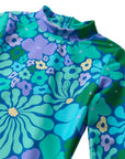 Fleurs / Long Sleeve Surf Suit Swimsuit / Aqua