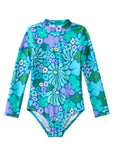 Fleurs / Long Sleeve Surf Suit Swimsuit / Aqua
