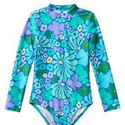 Fleurs / Long Sleeve Surf Suit Swimsuit / Aqua