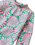 Wavy Floral / Long Sleeve Surf Suit Swimsuit / Azalea