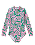 Wavy Floral / Long Sleeve Surf Suit Swimsuit / Azalea