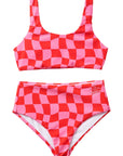 Wavy Checks / Sport Two Piece Swimsuit / Fuchsia