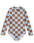 Seaesta Surf x Heather Taylor Home / Candy Check Long Sleeve Swimsuit / Sky Blue