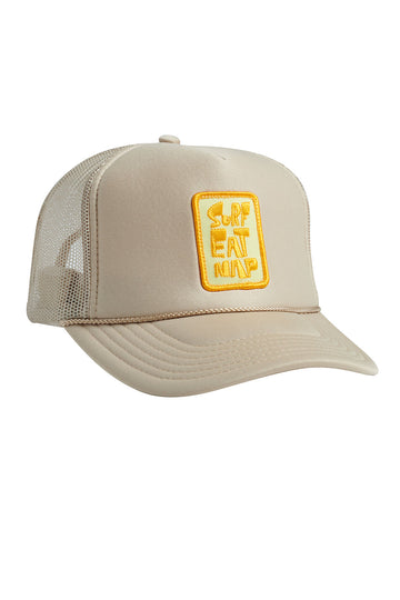 Tan Embroidered Surf Eat Nap Snapback Hat