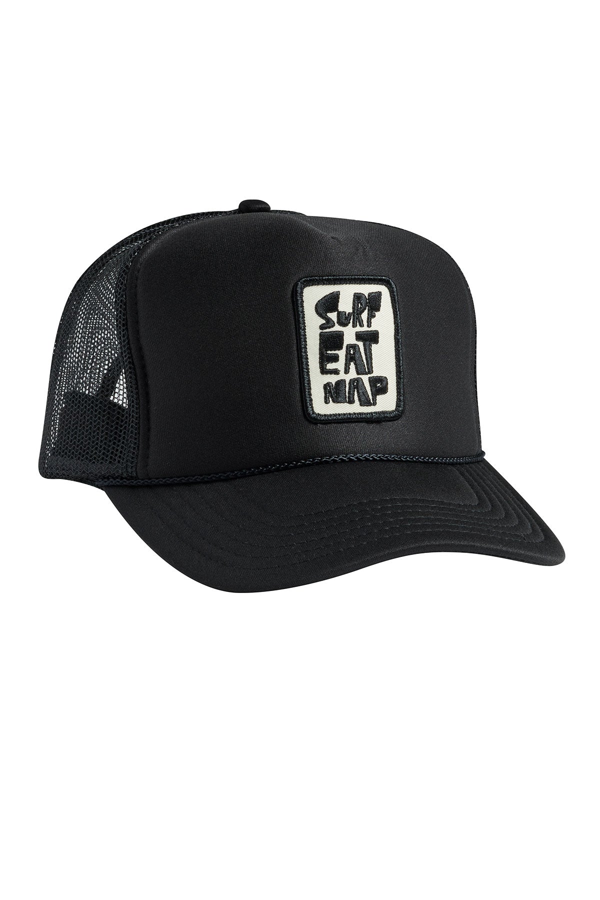 Black Embroidered Surf Eat Nap Snapback Trucker Hat SEAESTA SURF