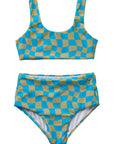 Wavy Checks Two Piece Swimsuit / Avocado
