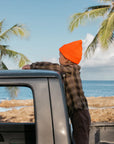 Chunky Knit Patch Beanie / Papaya
