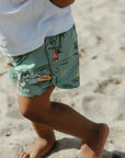 Seaesta Surf x SpongeBob® Boys Boardshorts – Scallop Retro Flare in Plankton Green