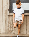 Seaesta Surf Boys Boardshorts – Scallop Retro Flare in Calico Crab Khaki