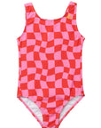 Wavy Checks Swimsuit / Fuchsia