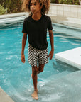 Seaesta Surf x Peanuts® Boys Boardshorts – Scallop Retro Flare in Black & White Checker - Strand