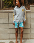 Seaesta Surf x Peanuts® Boys Boardshorts – Scallop Retro Flare in Turquoise Venice