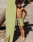 Seaesta Surf x Surfy Birdy Boys Boardshorts – Scallop Retro Flare in Pine
