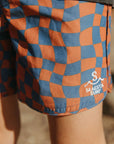 Seaesta Surf Boys Boardshorts – Scallop Retro Flare in Wavy Checks Navy