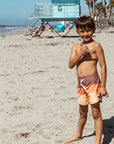 Seaesta Surf Boys Boardshorts – Scallop Retro Flare in Triple Scoop Butter Pecan