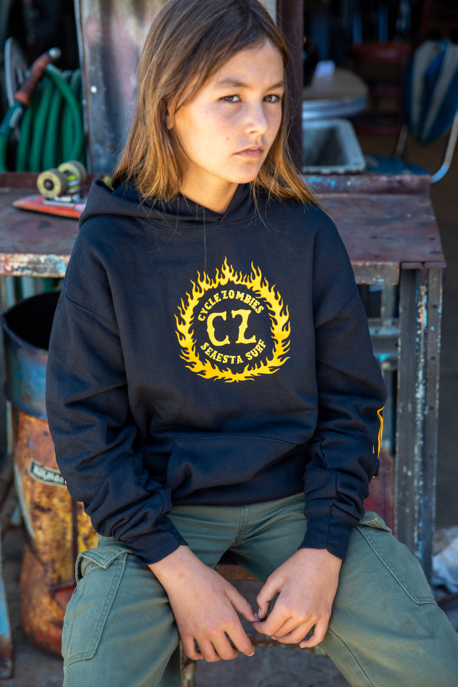 Seaesta x Cycle Zombies Youth Flameboy Hoodie / Black