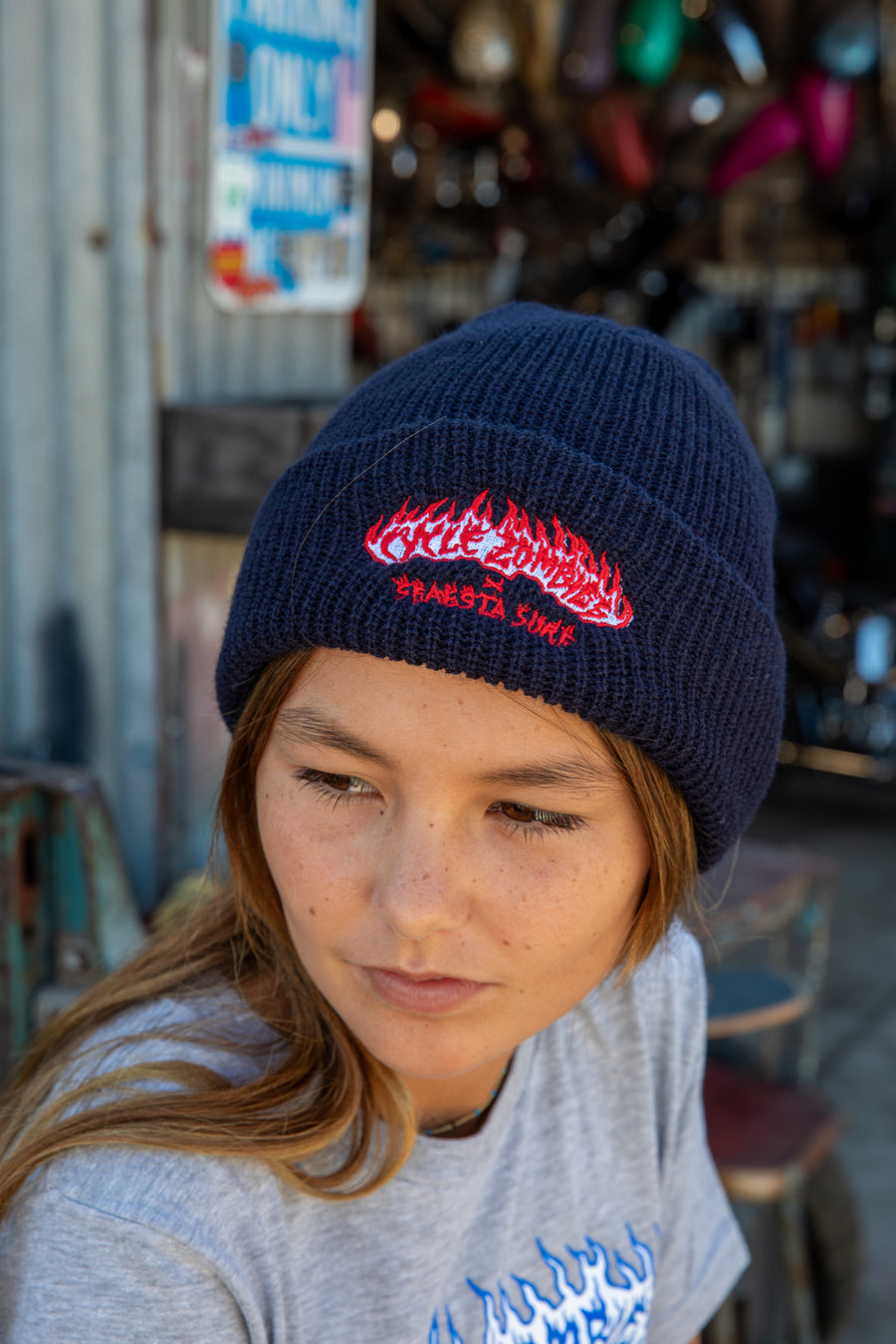 Seaesta x Cycle Zombies Lit Up Youth Beanie / Navy