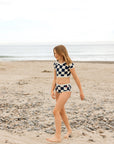 Nautical Checks Two Piece Rashguard Swimsuit / Navy