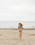 Nautical Checks Two Piece Rashguard Swimsuit / Navy