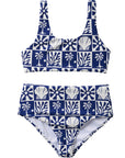 Beach Checks Textured Two Piece Swimsuit / Navy