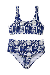 Beach Checks Textured Two Piece Swimsuit / Navy