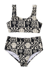 Beach Checks Two Piece Swimsuit / Charcoal