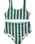 Cabana Stripe Two Piece Swimsuit / Pink Palms
