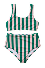 Cabana Stripe Two Piece Swimsuit / Pink Palms