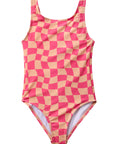 Wavy Checks One Piece Swimsuit / Hot Pink
